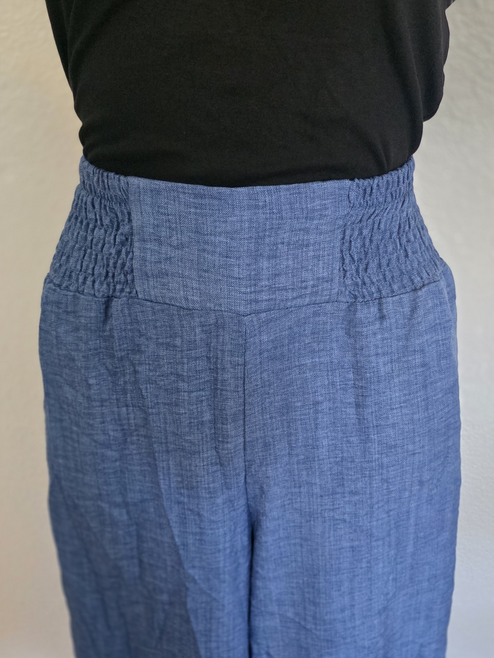 High-Waist Wide Leg Blue Linen Pants